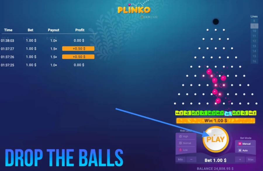 Plinko ball abwerfen